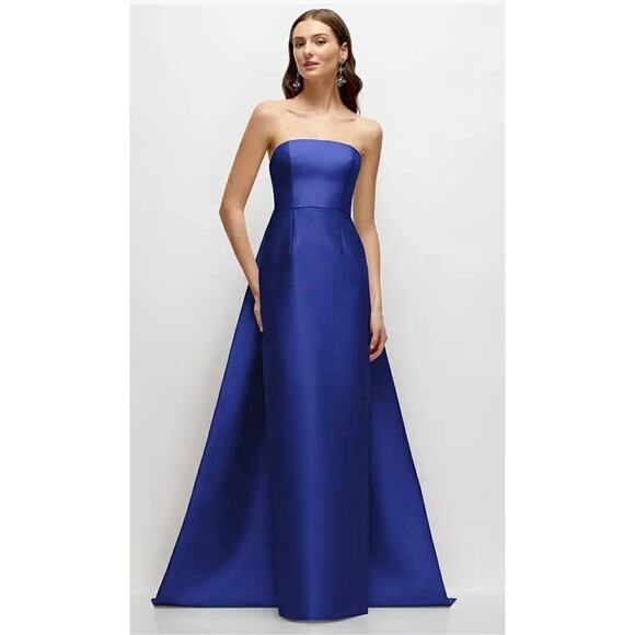 Alfred Sung Cobalt Blue Strapless Satin Gown - Size 2 - Picture 2 of 7